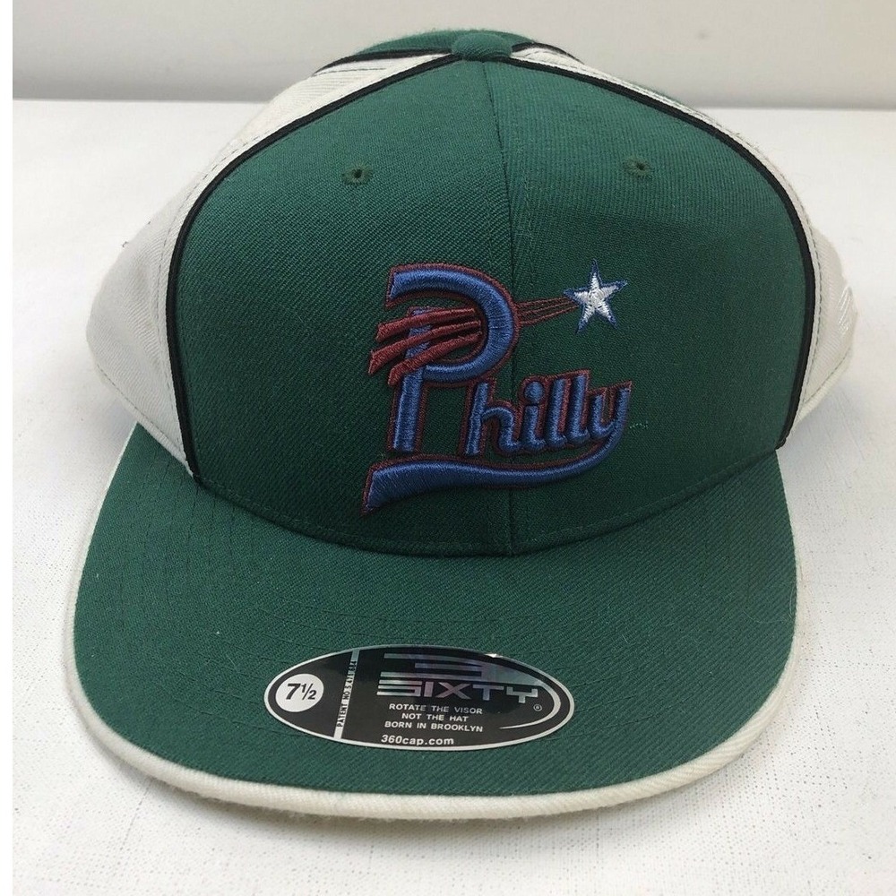 Vintage Y2K‎ Philly Baseball Cap Fitted Hat Green White 7 1/2 Spinning Hat 360